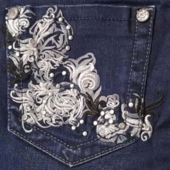 Ethyl jeans woman's dark blue embellished classic denim SZ 4 - Picture 5 of 6